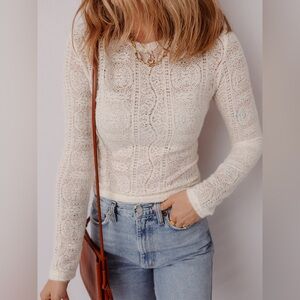 Sheer Lace Long Sleeve Cropped Top 10010061266